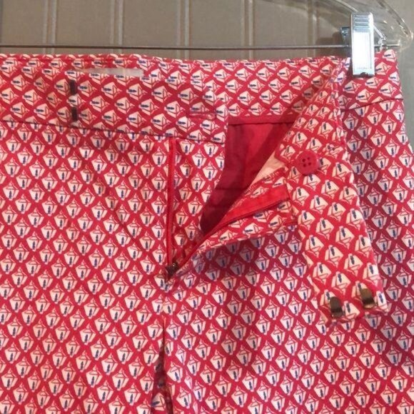 Gap Slim Cropped Stretch Pants Pink/White/Blue Geometric Print Size 4 - Picture 4 of 7